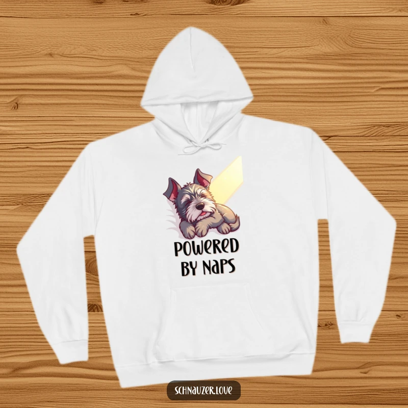 Funny Schnauzer Hoodie: A contented schnauzer naps peacefully in a sunbeam, radiating hilarious calm and cozy relaxation.