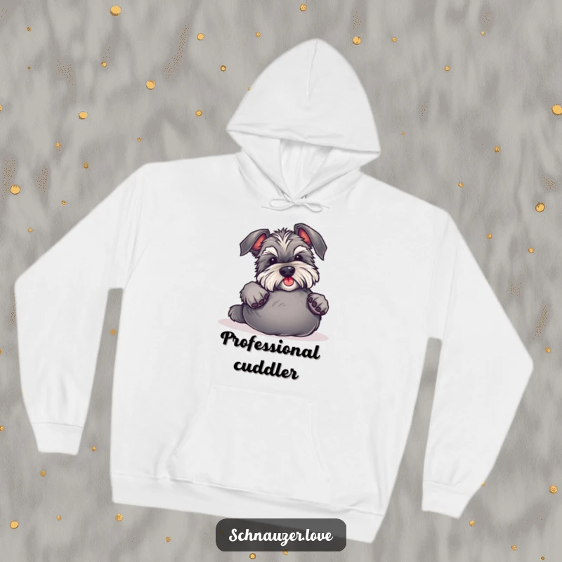 Funny Schnauzer Hoodie displays a delightful dog rolling over, eagerly anticipating belly rubs, a humorous and warm piece of apparel.