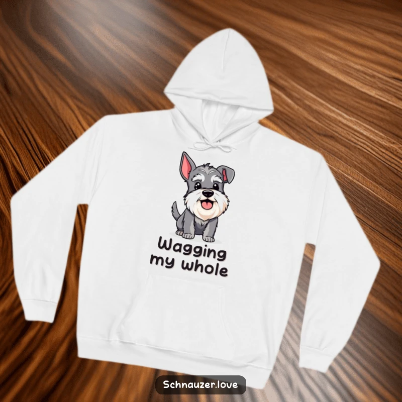 Funny Schnauzer Hoodie: A bearded schnauzer with a joyful panting expression and a blur of wagging tail.