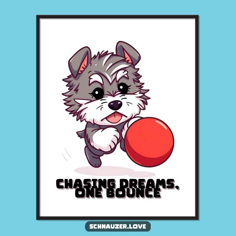 Free Printable Wall Art: Schnauzer Chasing Ball - Energetic Downloadable Decor