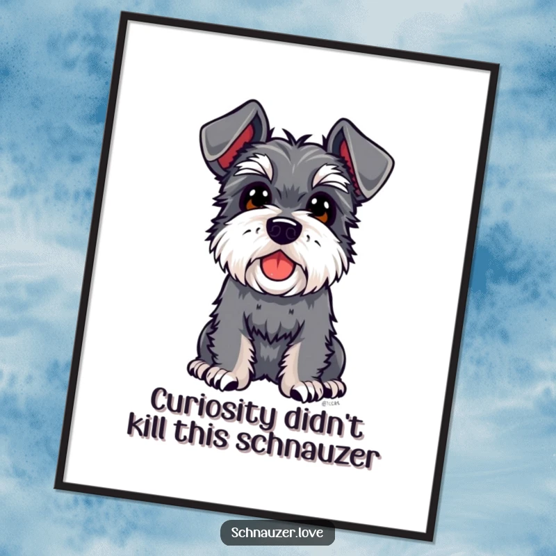 Funny Free Printable Schnauzer Wall Art: Delighted schnauzer with floppy ears looking up curiously, downloadable art for home decor.