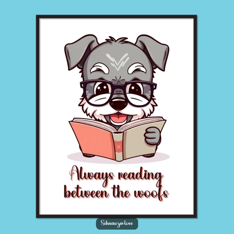 Free Printable Funny Bookish Schnauzer Wall Art - Intellectual Dog Downloadable Decor