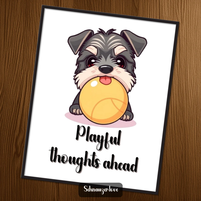 Funny Free Printable Wall Art: Curious Schnauzer peeking over a ball, tongue slightly out, with a playful expression.