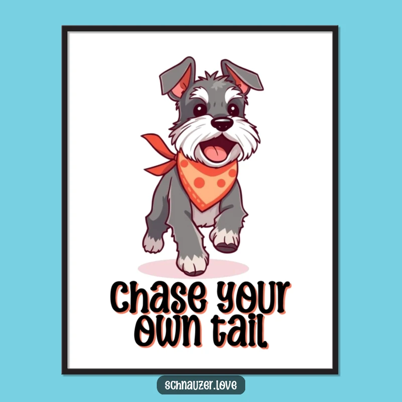 Free Printable Wall Art: Silly Schnauzer Dog in Bandana, Tail Chase, Quirky Downloadable Decor