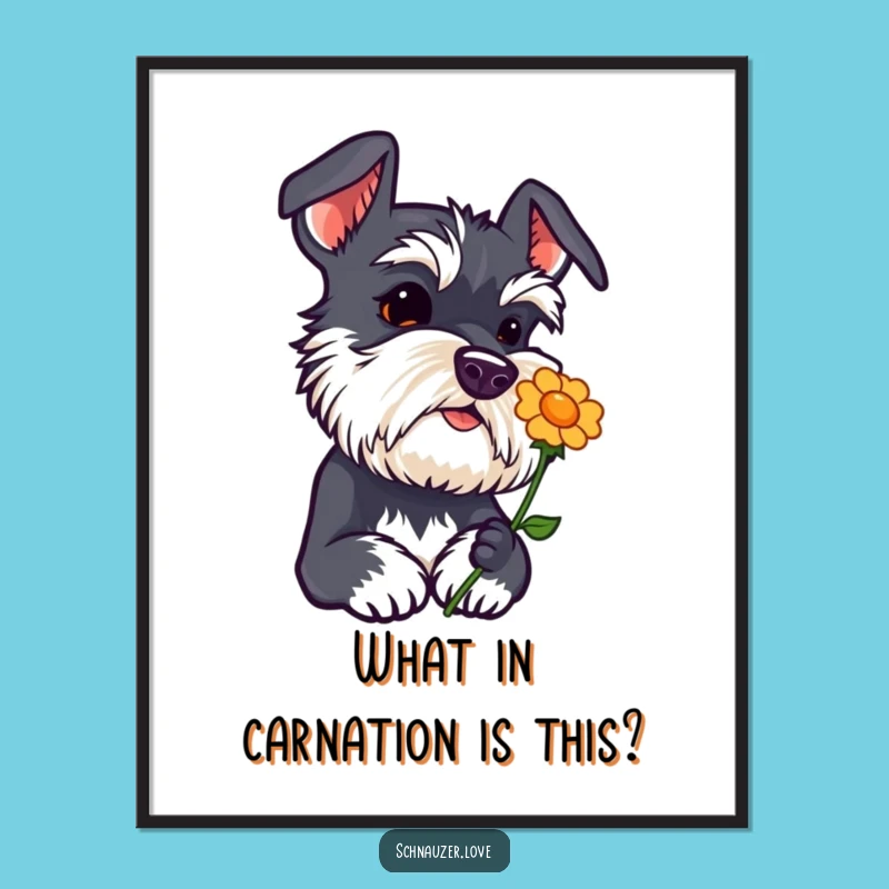 Schnauzer Sniffing Flower Funny Free Printable Wall Art - Cute Downloadable Decor