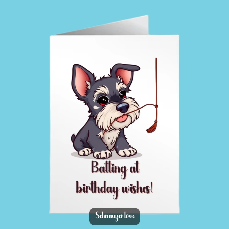 Playful Schnauzer Birthday Card Free Printable: Big Ears Batting String
