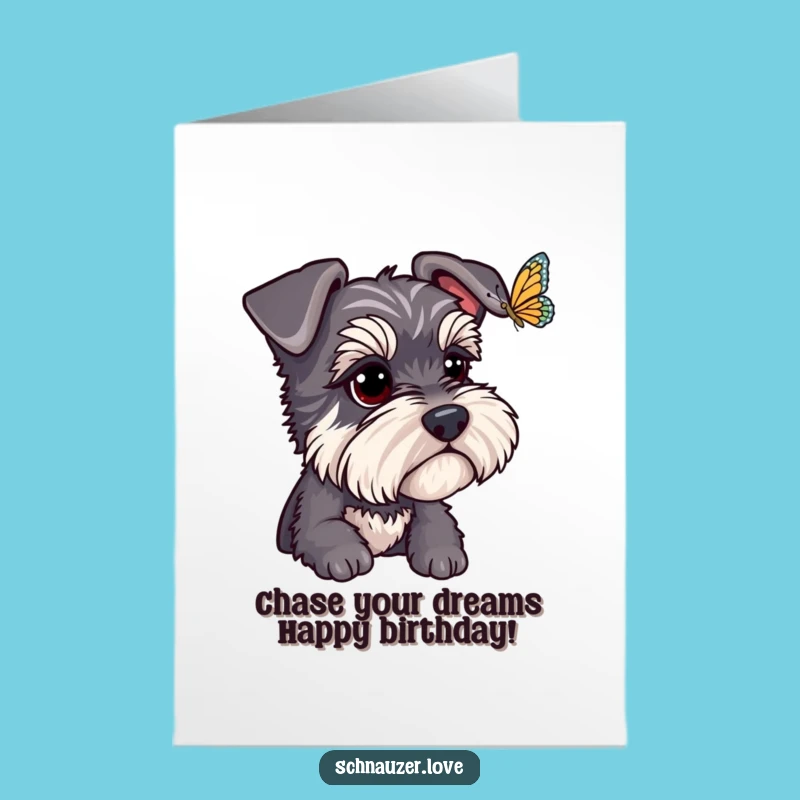 Free Printable Schnauzer Birthday Card: Funny Dog & Butterfly, DIY Downloadable Gift for Nature Lovers