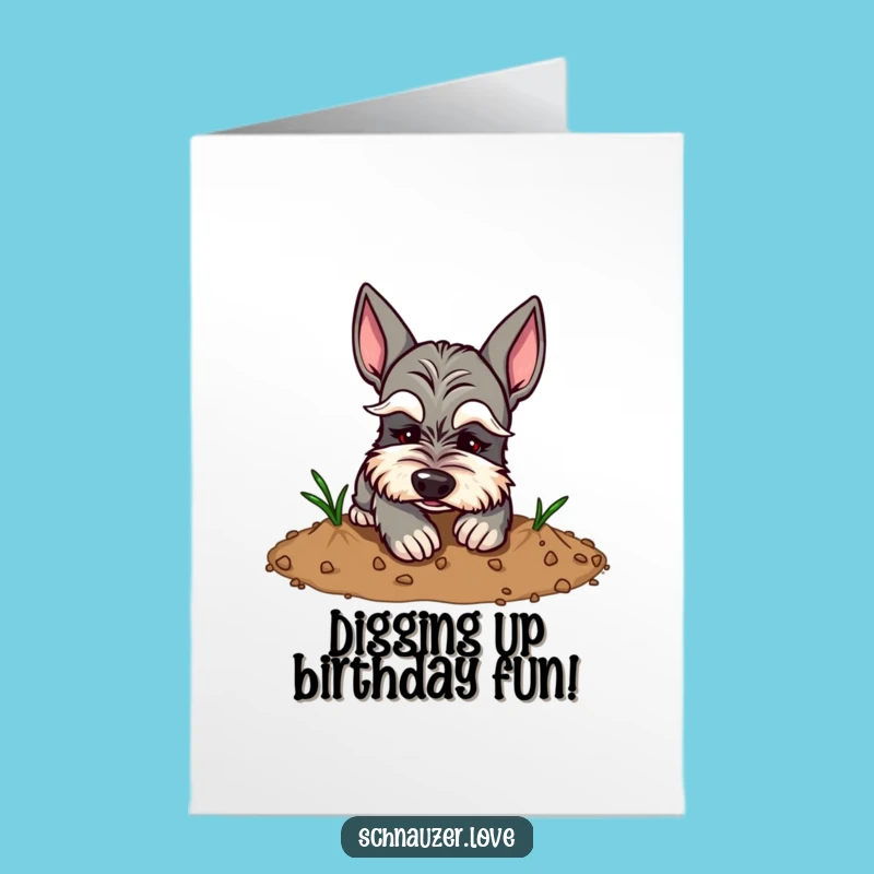 Goofy Schnauzer Birthday Card Free Printable: Digging Dog with Funny Eyebrows