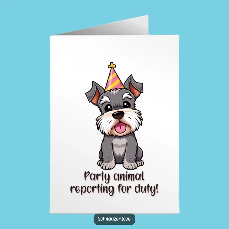 Free Printable Birthday Card: Schnauzer Party Hat - Cute Downloadable Greeting