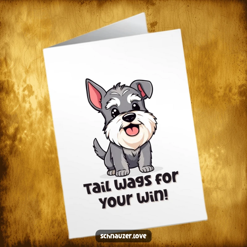 Funny Free Printable Schnauzer Congratulations Card: Happy schnauzer with a wagging tail and panting.