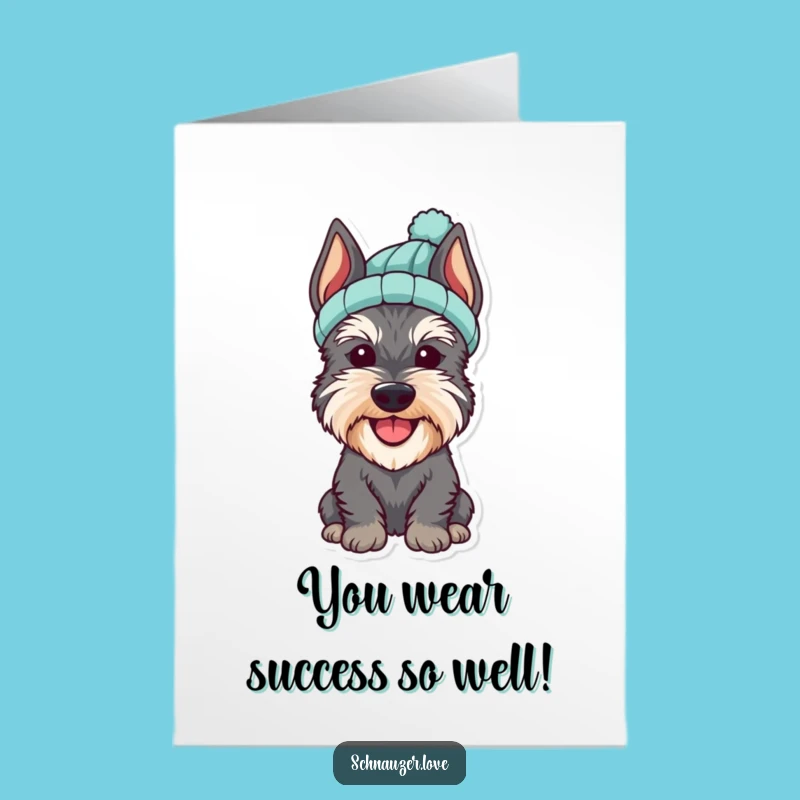 Free Printable Congrats Card: Cheerful Schnauzer Hat, Cute Downloadable Gift for Triumphs
