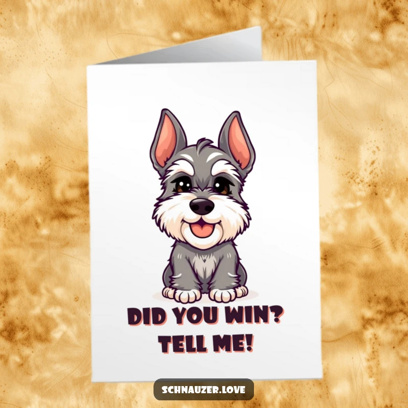 Funny Free Printable Congratulations Card: A happy schnauzer tilts its head inquisitively, celebrating their wonderful news. Adorable.