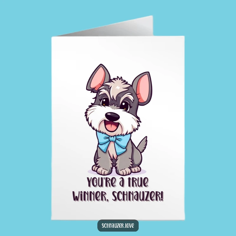 Free Printable Schnauzer Congrats Card: Joyful Pooch Bow Tail Wag Downloadable