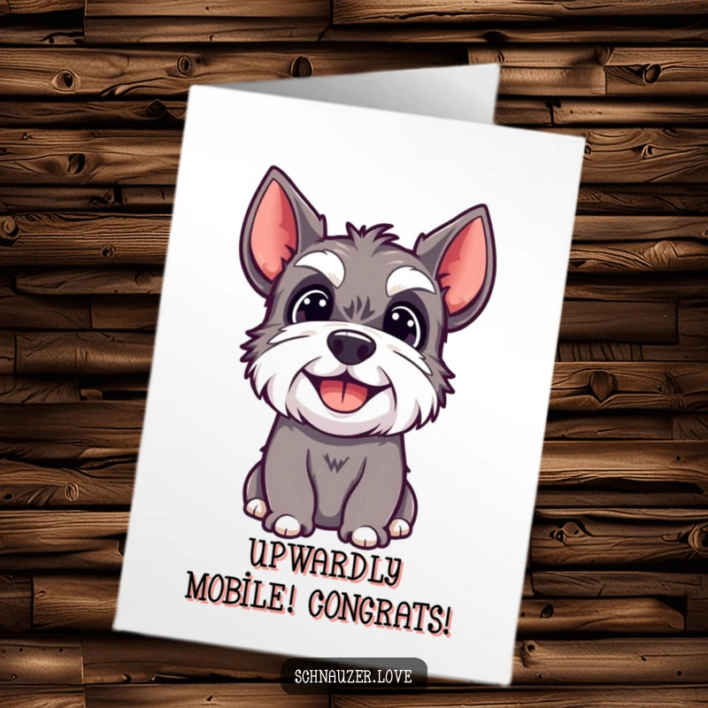 Funny Free Printable Congratulations Card: A happy schnauzer looking up with a joyful expression.