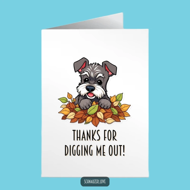 Free Printable Schnauzer Thank You Card: Leaf Piling Dog, Perfect Funny Downloadable Gift