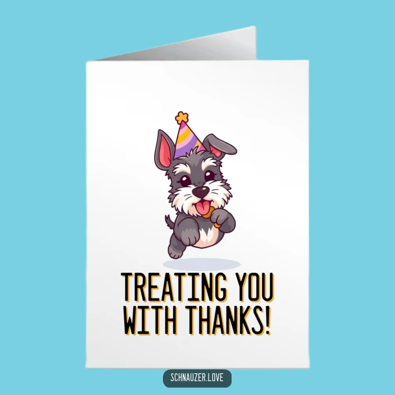 Free Printable Thank You Card: Schnauzer Mid-Jump for Treats, a Cute Downloadable Gift