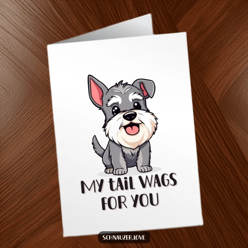 Funny Free Printable Schnauzer Thank You Card: Bearded schnauzer happily panting and wagging its tail.