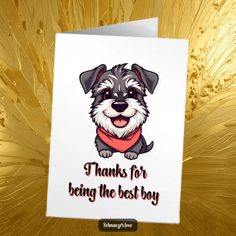 Funny Free Printable Schnauzer Thank You Card: Eager dog in bandana sending thanks, a delightful gesture.