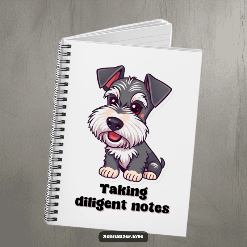 Funny Schnauzer Notebook: A dog with ears perked listens intently, great for jotting down focused thoughts.