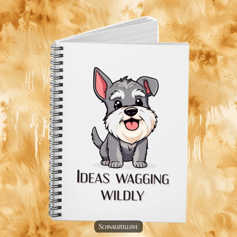 Funny Schnauzer Notebook: Bearded schnauzer with a happy panting expression and wagging tail, inspiring joyful writing.