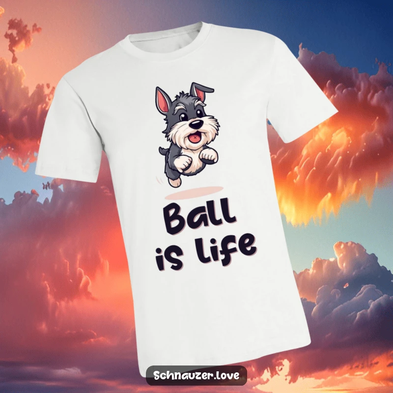 Funny Schnauzer T-Shirt: An energetic schnauzer runs with a ball, showcasing a hilarious love for play and speed.