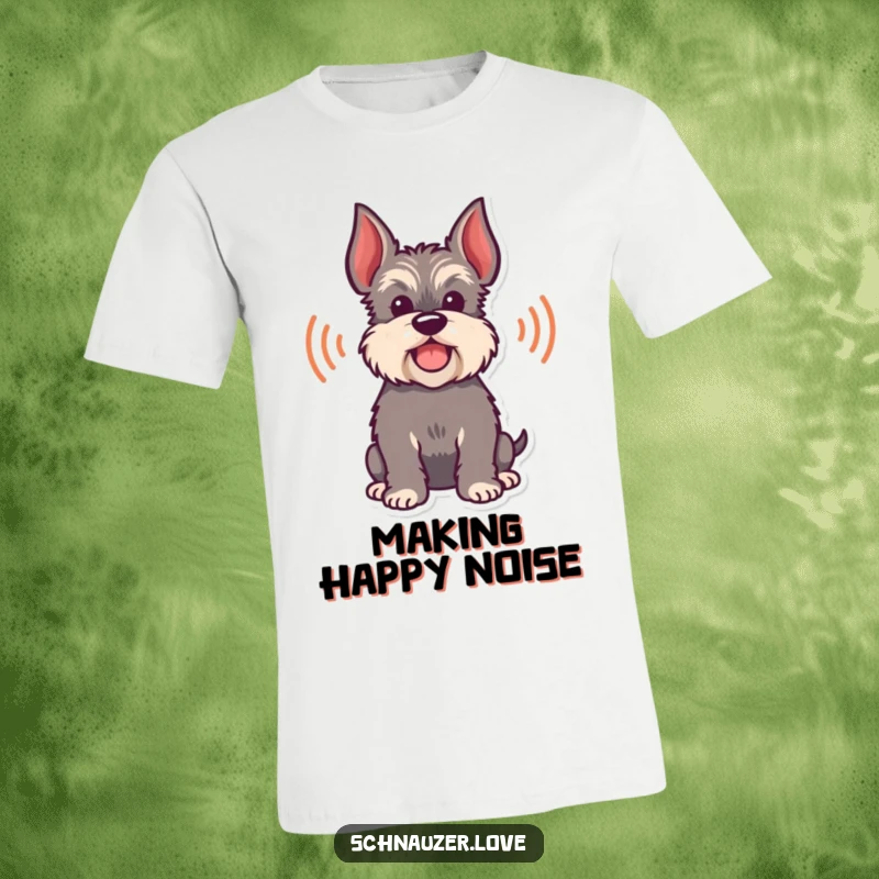 Funny T-Shirt showcasing a happy schnauzer silhouette with energetic sound waves representing a playful bark.