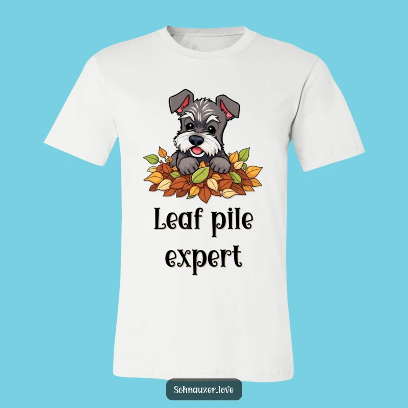 Funny Schnauzer Leaves T-Shirt: Playful Dog Digging, Casual Autumn Style Gift