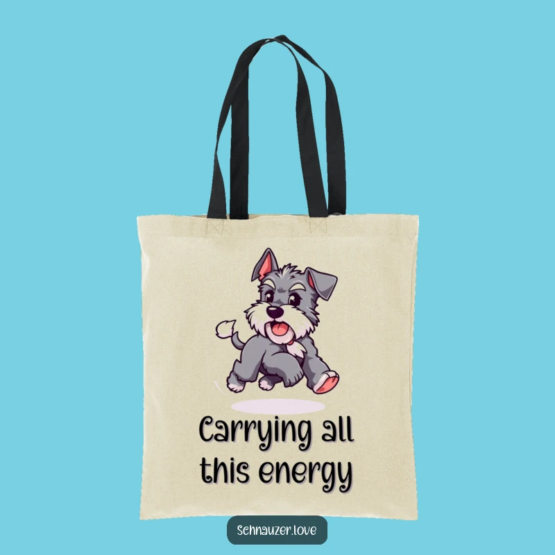 Funny Schnauzer Tail Tote Bag: Practical Playful Dog Chasing Tail, Humorous Pet Gift