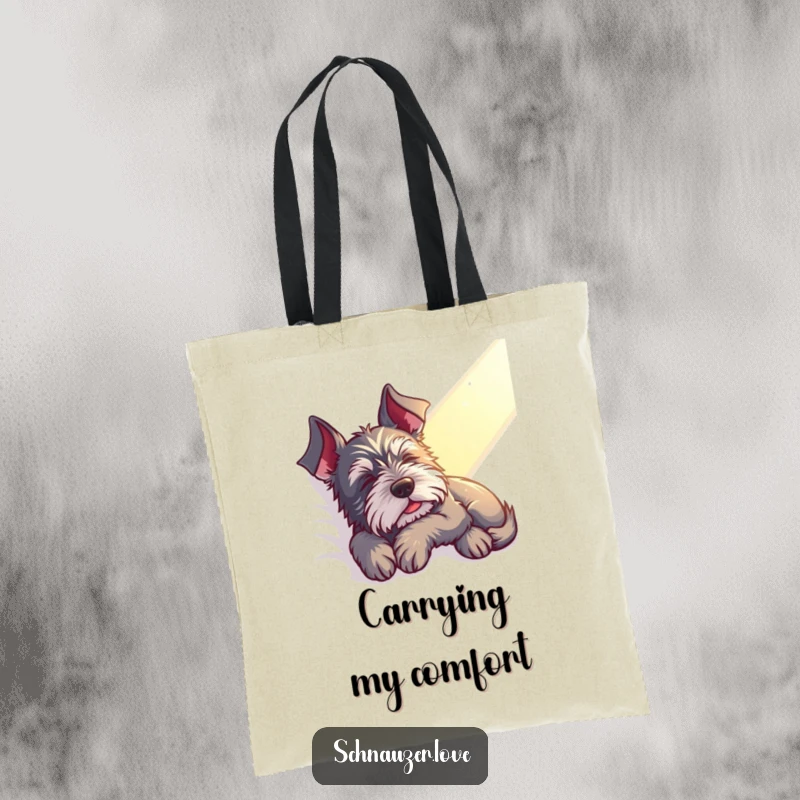 Funny Schnauzer Tote Bag: A contented schnauzer naps in a sunbeam, perfect for carrying daily items with relaxing, peaceful charm.