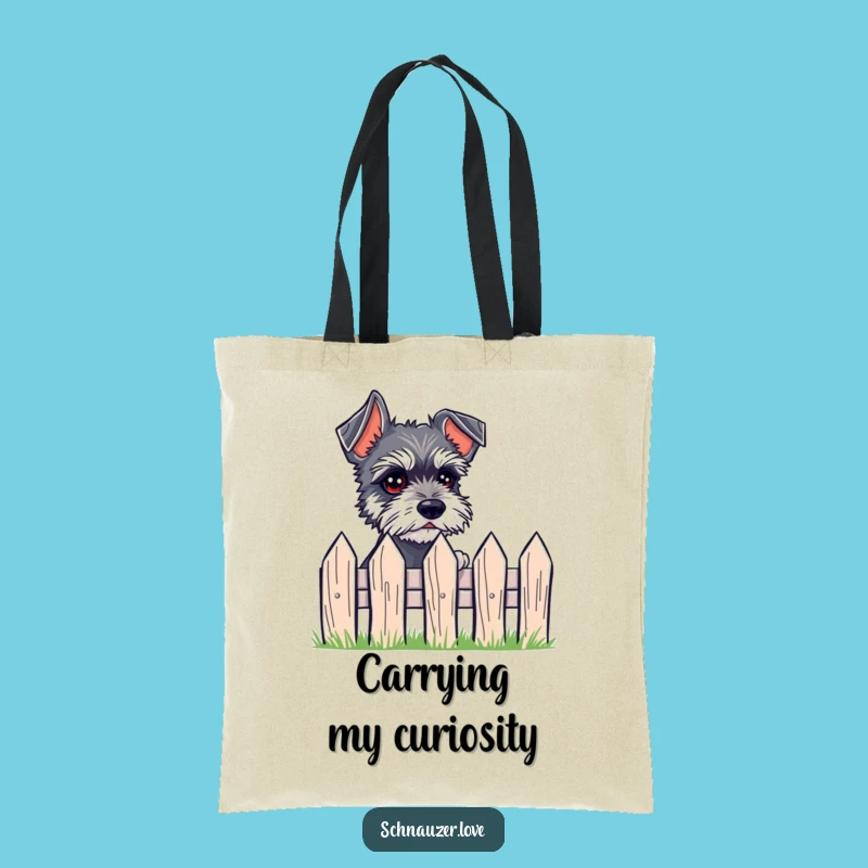 Funny Schnauzer Tote Bag, Peeking Eyes Fence Carryall Gift