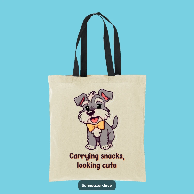 Funny Schnauzer Bow Tote Bag: Excited Dog Wagging Tail, Stylish Carry-All Gift