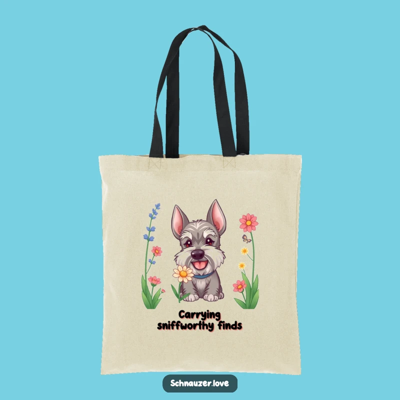 Funny Schnauzer Flower Sniffing Tote Bag: Carry Your Essentials with This Hilarious Pup's Charm