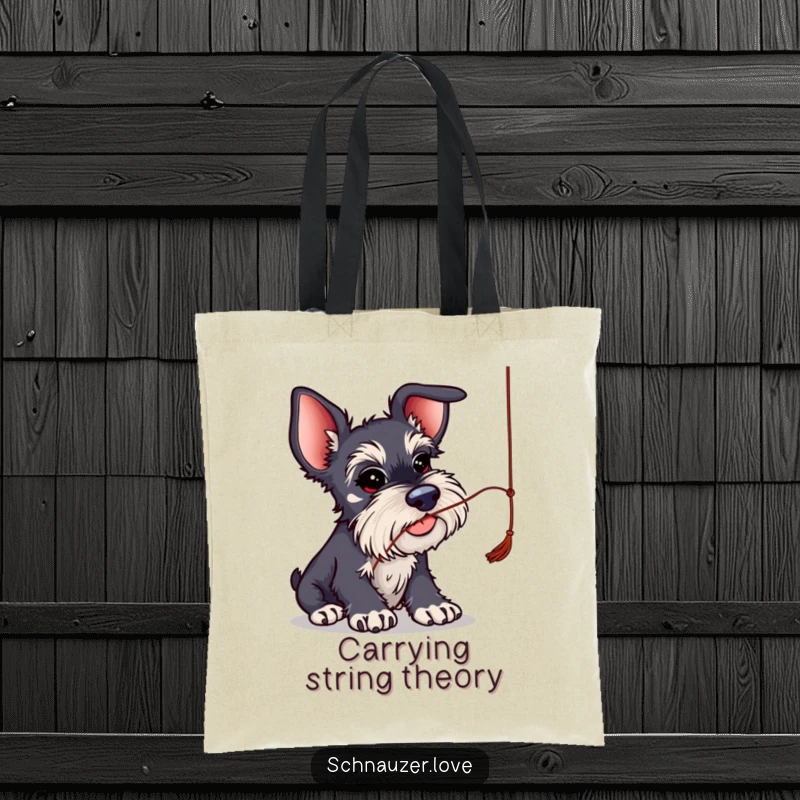 Funny Schnauzer Tote Bag: Schnauzer with big ears batting at a string, a humorous and practical accessory.
