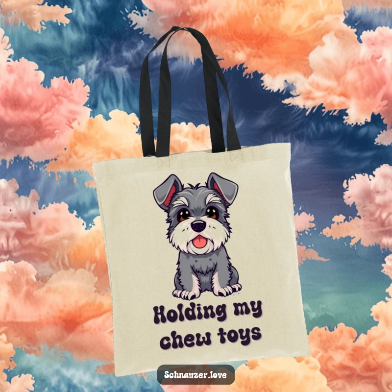 Funny Schnauzer Tote Bag: A delightful schnauzer with characteristic floppy ears looks upward, showcasing its curious and endearing nature.
