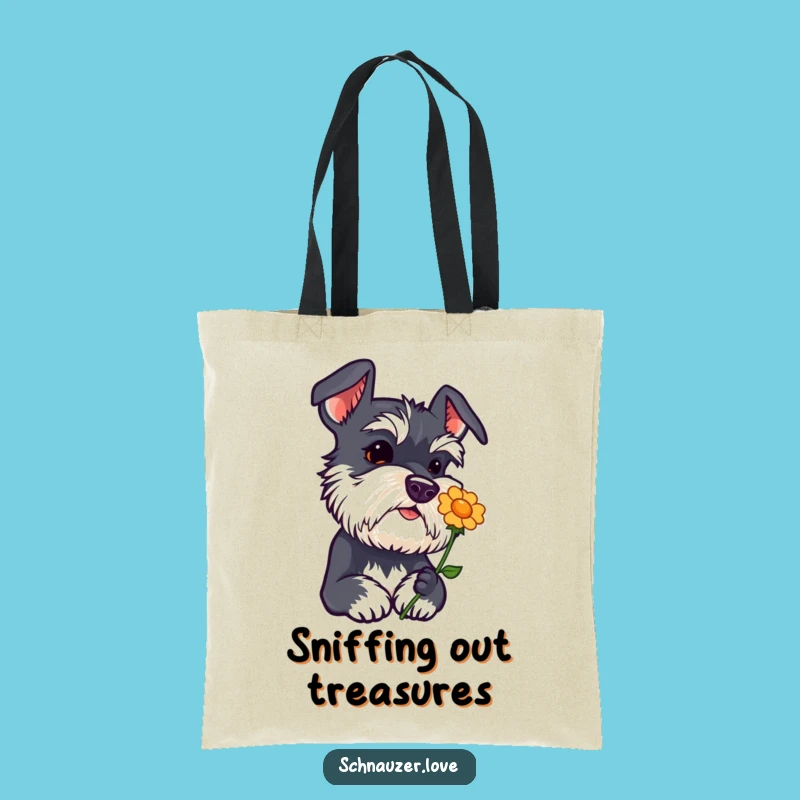 Funny Schnauzer Curiosity Tote Bag - Head Tilt Flower Sniffing Gift